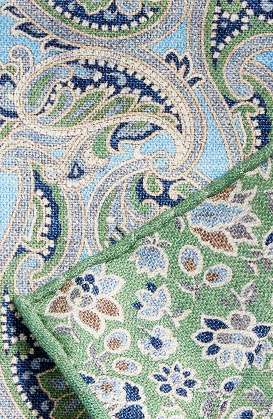 Shop Edward Armah Paisley & Floral Prints Reversible Silk Pocket Square In Green