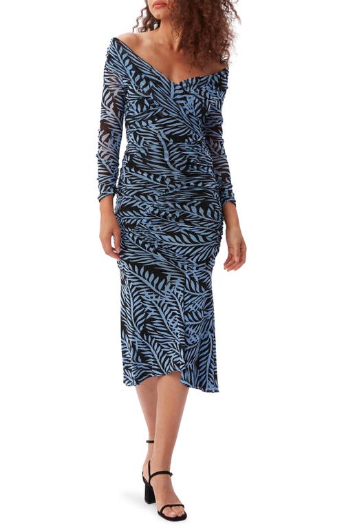DVF Ganesa Print Ruched Long Sleeve Dress in Harlow Small Black