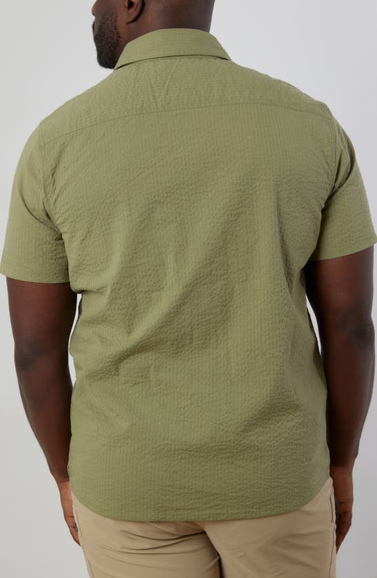 Shop Rainforest The Acadia Seersucker Short Sleeve Button-up Shirt In Light Olive