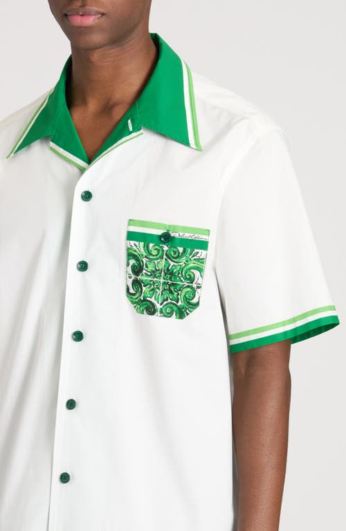 Shop Dolce & Gabbana Dolce&gabbana Majolica Cotton Camp Shirt In Maiolica 1l Verde