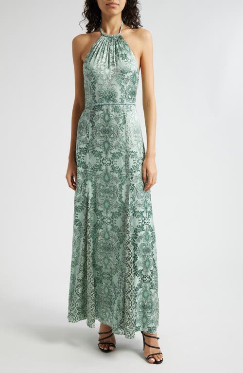 Shop Alice And Olivia Alice + Olivia Danika Paisley Halter Maxi Dress In Vanity Pistachio