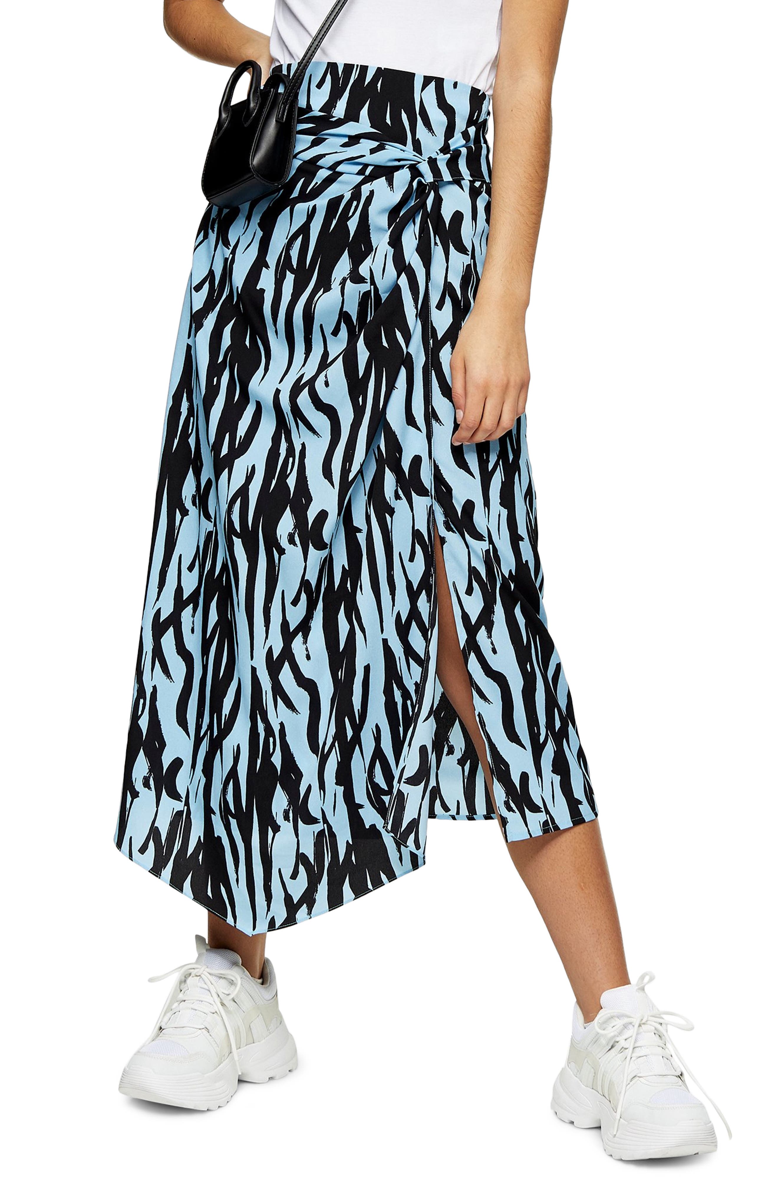 Topshop Zebra Print Sarong Midi Skirt 