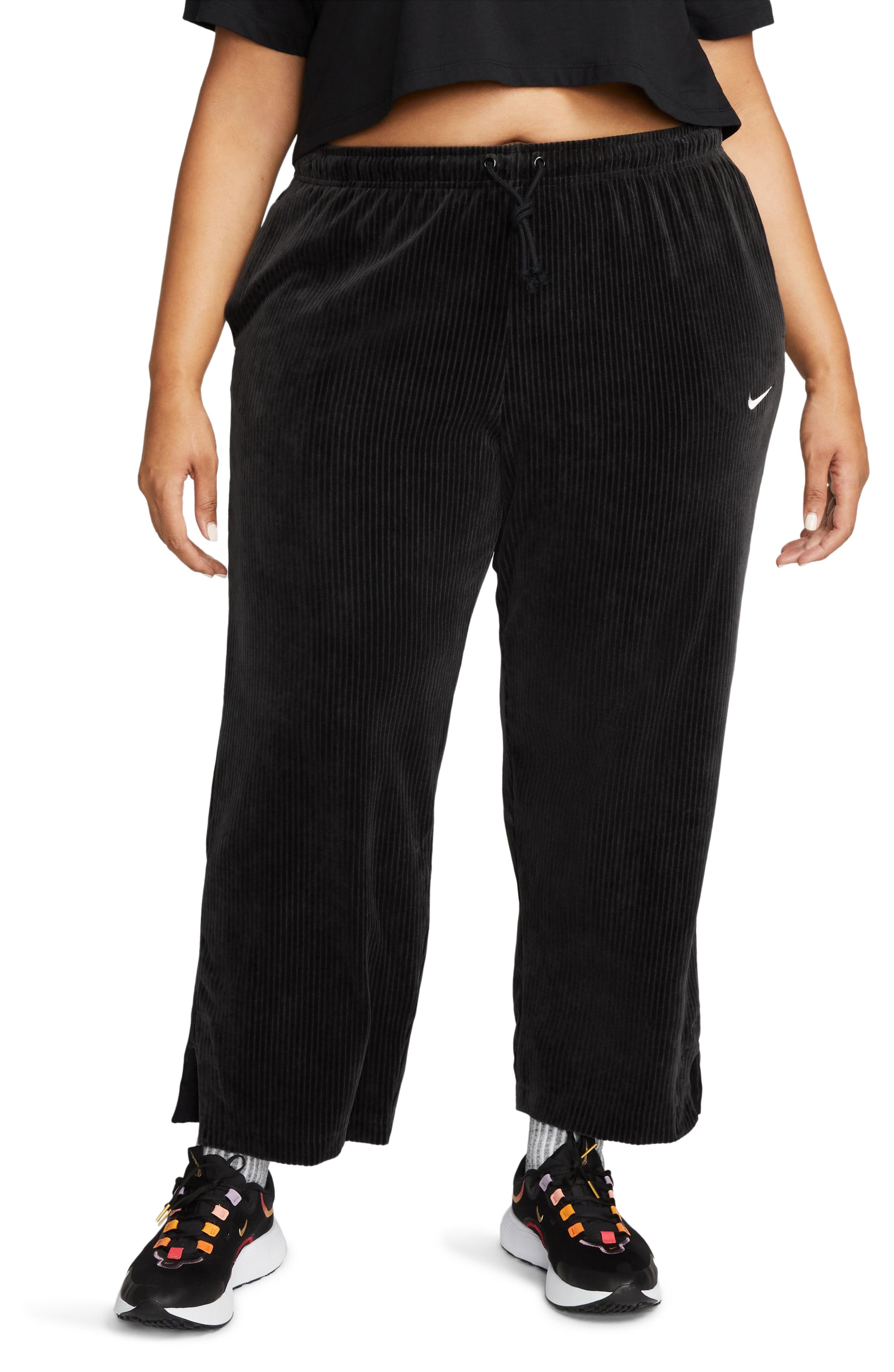 Nike Sportswear Velour High Waist Wide Leg Pants in Black/Sail