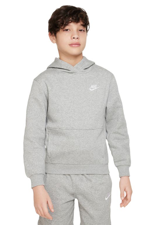 Shop Nike Kids' Club Fleece Hoodie In Grey Heather/white