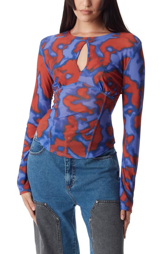 Circus Ny By Sam Edelman Devyn Abstract Print Long Sleeve Top In Baja Blue - Twisted Tie Dye