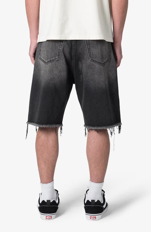 Mnml Elongated Ripped Denim Shorts In Washed Black