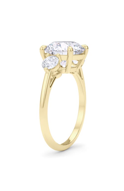 Hautecarat Three Stone Round Cut Lab Created Diamond Ring In 2.50 Ctw 18k Yellow Gold