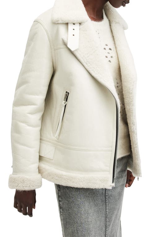 Shop Allsaints Sola Genuine Shearling Moto Jacket In White