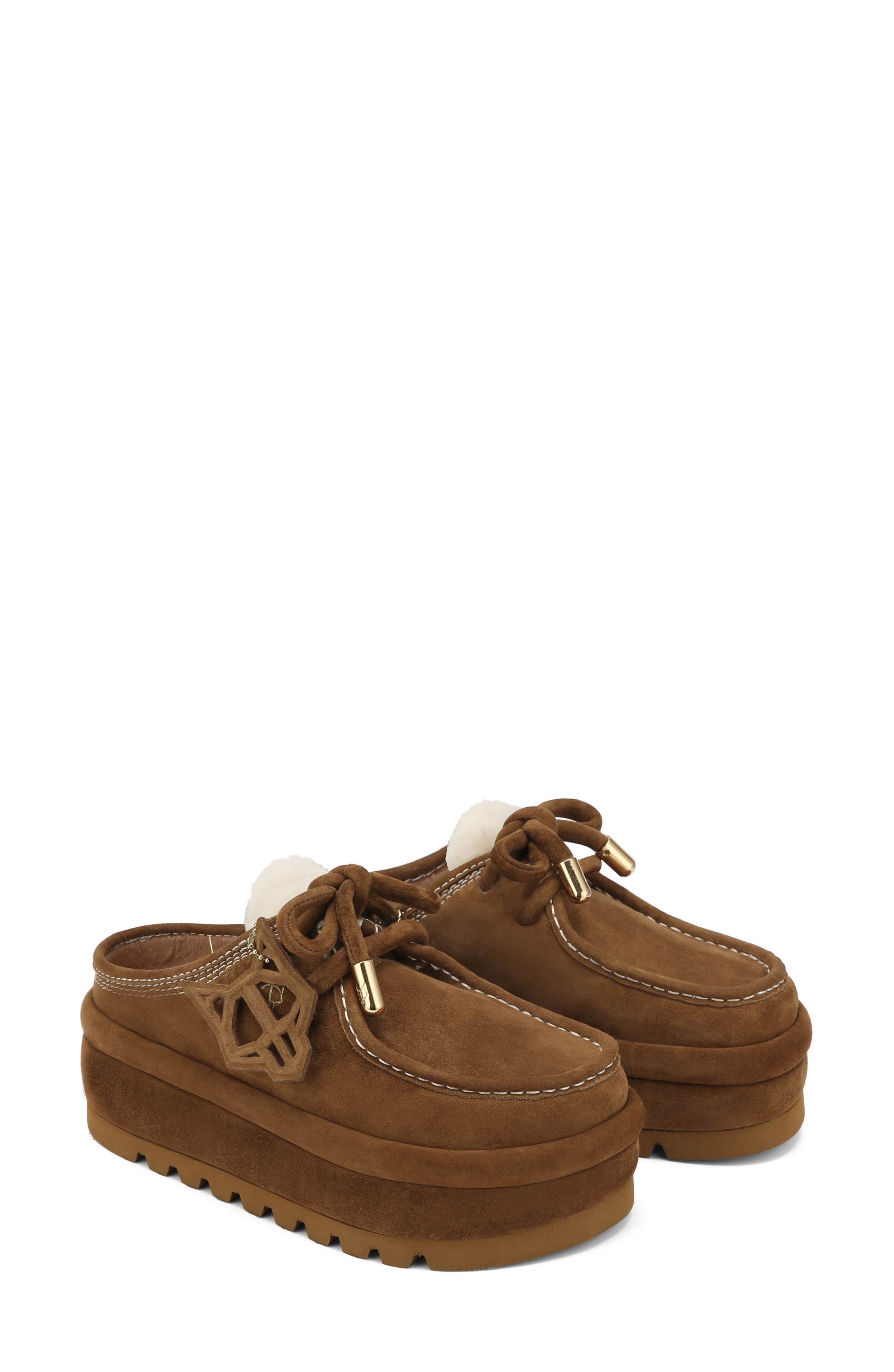 Naked Wolfe Blizzard Genuine Shearling Platform Clog in Tan-Suede/shearling 