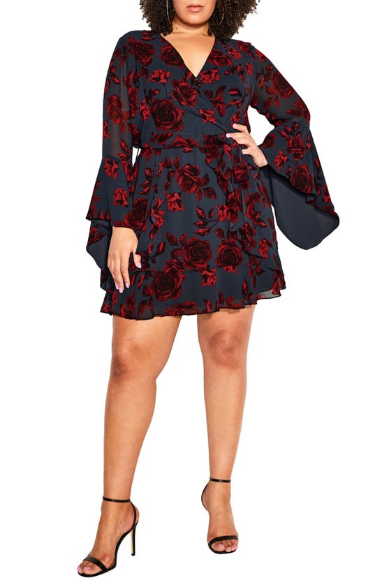 CITY CHIC ARIARNE FLORAL LONG SLEEVE DRESS