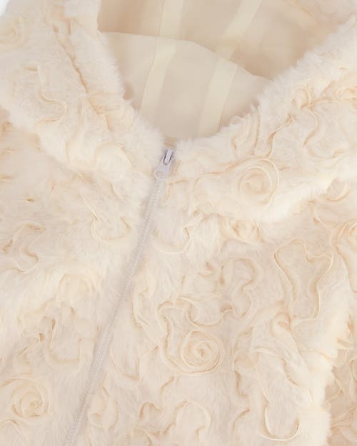 Shop Deux Par Deux Girl's Embroidered Faux Fur Cardigan Off White