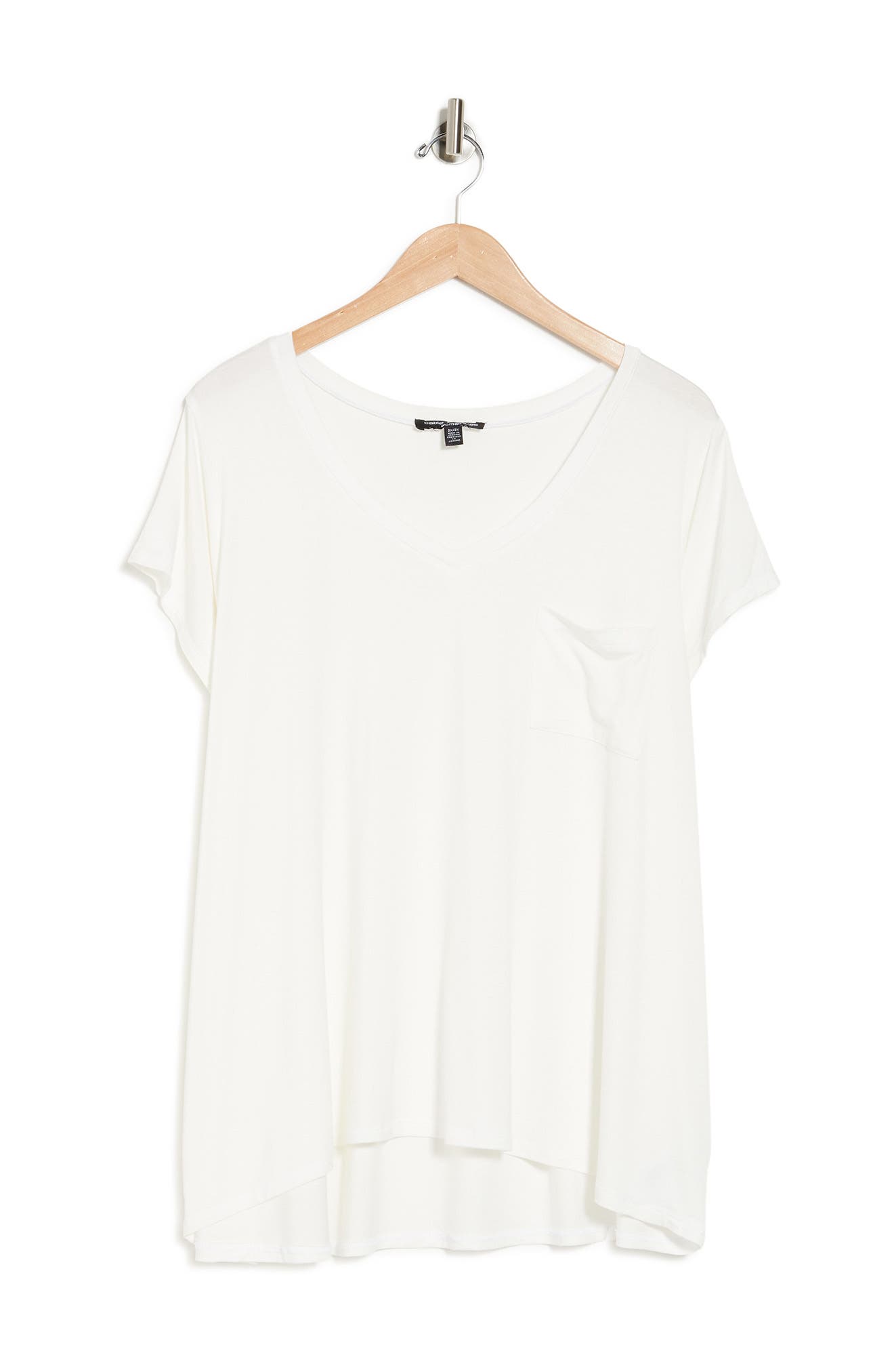 Cable & Gauge V-neck Short Sleeve Pocket High/low T-shirt In Ivory