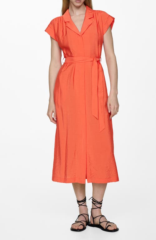 MANGO Tie Waist Midi Shirtdress Coral Red at Nordstrom,