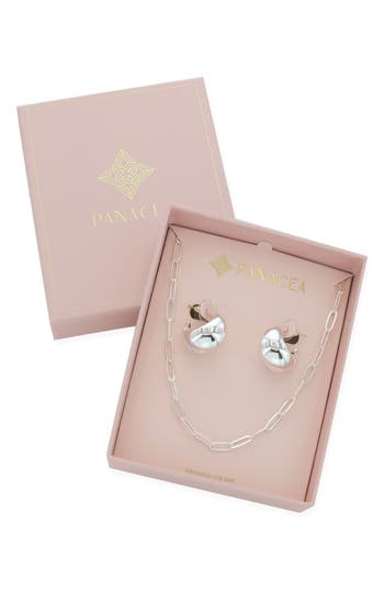 Panacea Huggie Hoop Earrings & Chain Necklace Set In Silver