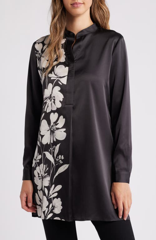 Anne Klein Floral Print Satin Tunic<br /> In Anne Black Multi