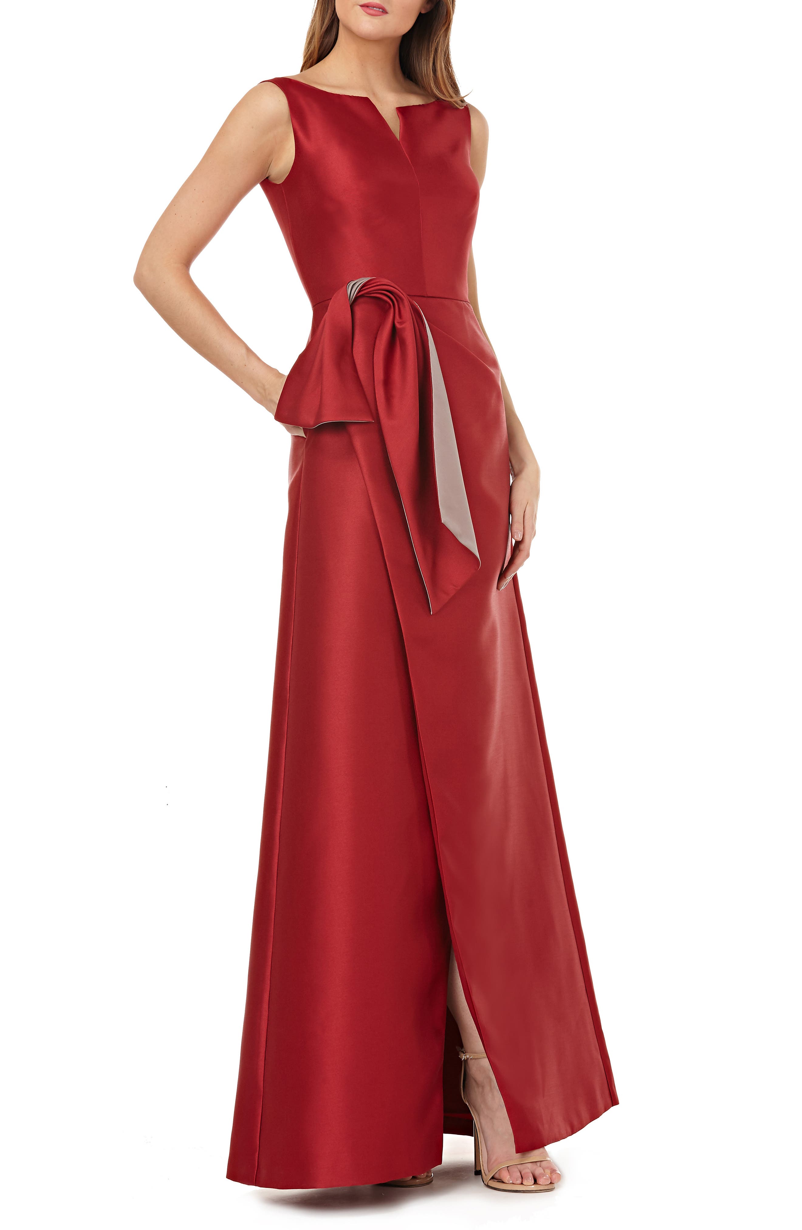 Kay Unger Twist Bow Mikado Gown, Red