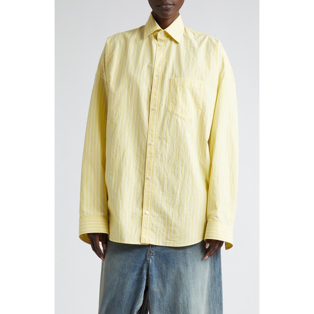 Balenciaga Stripe Cocoon Poplin Button-up Shirt In Light Yellow/white