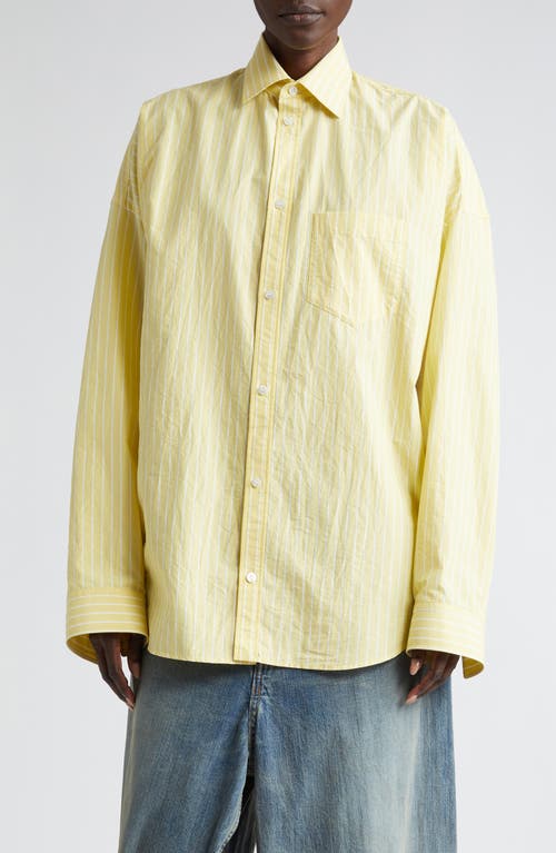 Shop Balenciaga Stripe Cocoon Poplin Button-up Shirt In Light Yellow/white