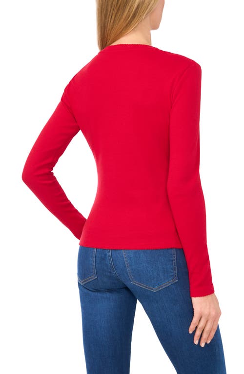 Shop Cece Rhinestone Embellished Scalloped Trim Rib Knit Top In Glamour Red