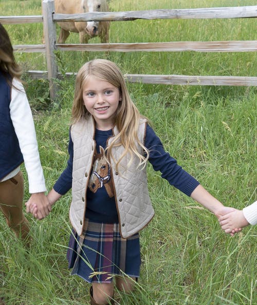 Hope & Henry Baby Girls' Organic Horse Intarsia Sweater, Infant In Navy