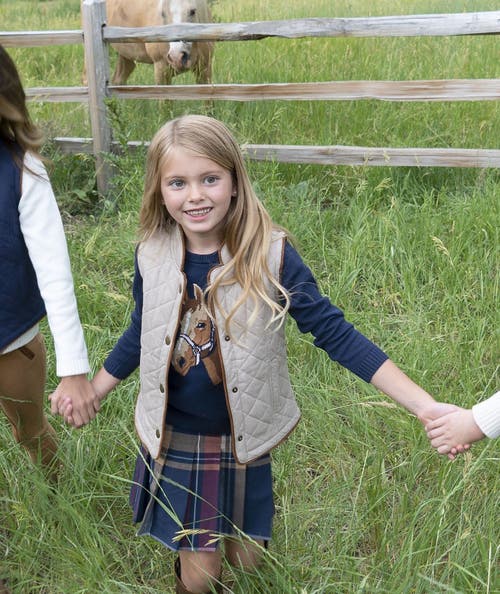 Shop Hope & Henry Girls' Organic Horse Intarsia Sweater, Kids In Navy