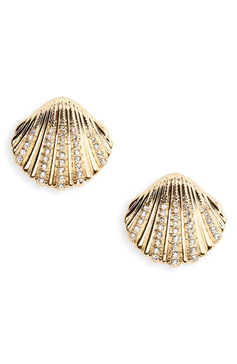 Crystal Seashell Stud Earrings