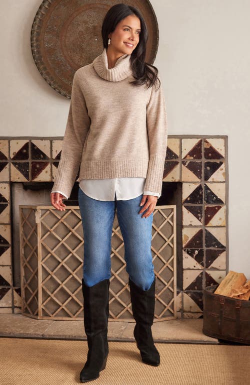 Shop Karen Kane Mixed Media Layered Turtleneck Sweater In Beige