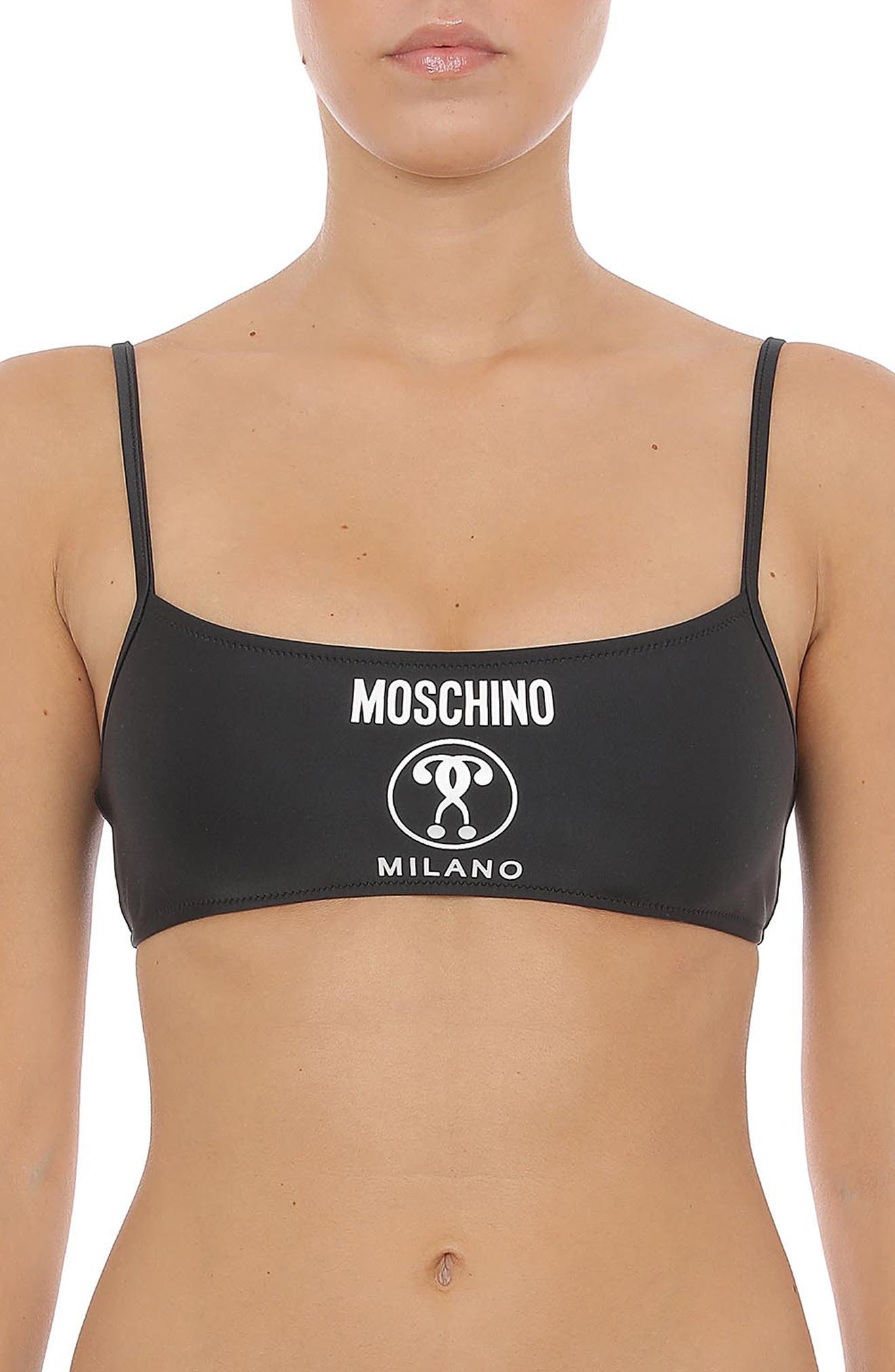 MOSCHINO Double Question Mark Logo Bikini Top in Black