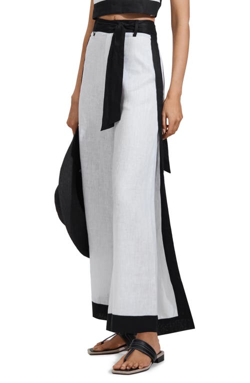 Shop Reiss Harlow Belted Colorblock Linen Cover-up Pants In White/navy