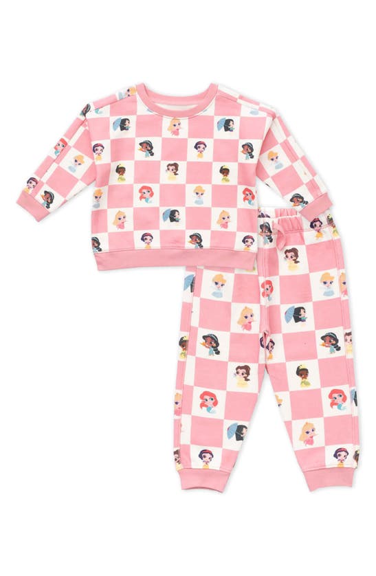 Shop Monica + Andy Disney Princess Organic Cotton Sweatshirt & Jogger Set In Disney Princess Checkerboard
