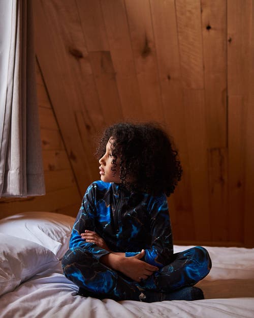 Deux Par Deux Two Piece Thermal Underwear Set Black Printed Storm - Little Kid In Printed Storm