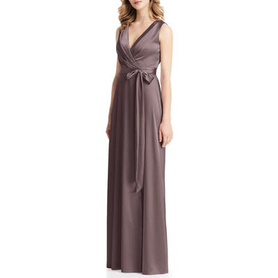 Jenny Packham Stretch Charmeuse Wrap Gown, Beige