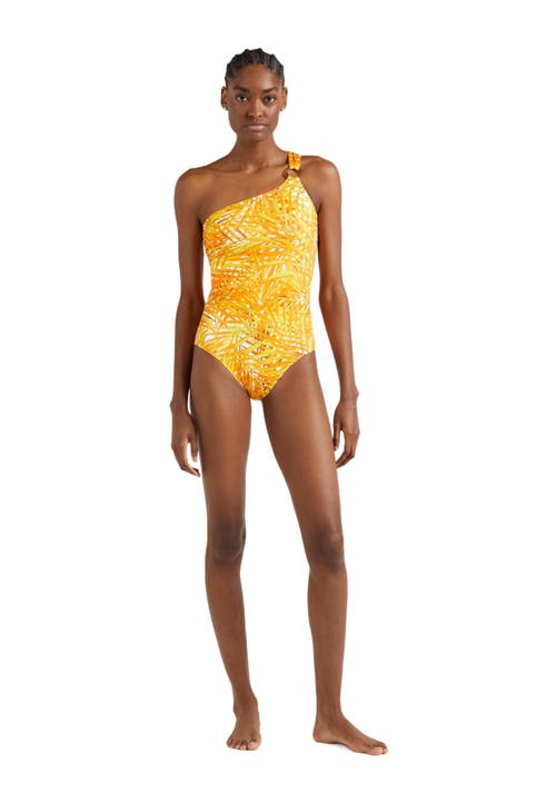 Shop Vilebrequin Palm Leaves Jersey Asymmetric One-piece In Mangue