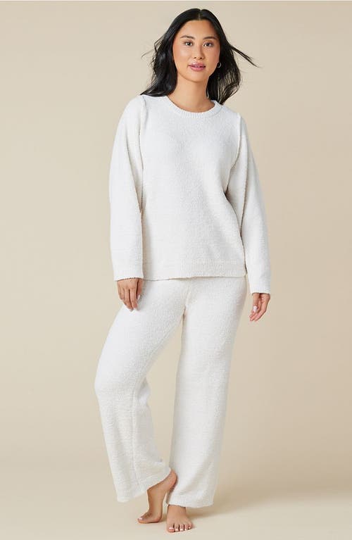 Softies Solid Marshmallow Reverse Seam Crew Neck Lounge Set With Bracelet Sleeve In Almond