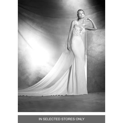 Atelier Pronovias Vicenta Lace Applique Mermaid Gown, Size - Ivory