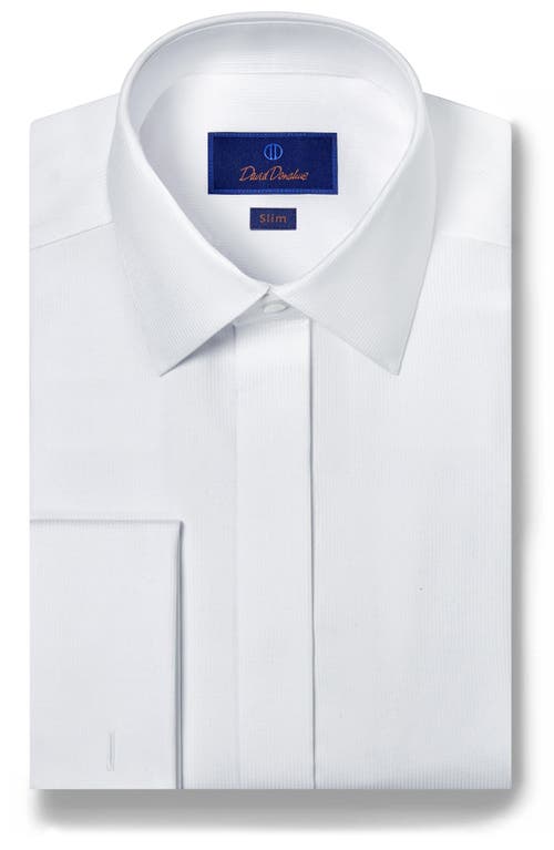 David Donahue Trim Fit Birdseye French Cuff Dress Shirt In White