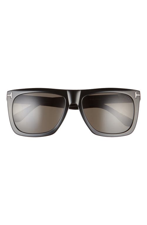 TOM FORD Morgan 57mm Flat Top Sunglasses in Shiny Black /Smoke Polarized at Nordstrom