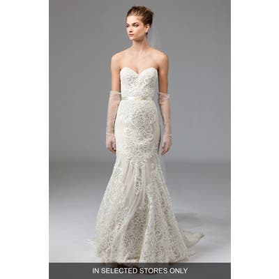 Watters Alice Embroidered Strapless Trumpet Gown
