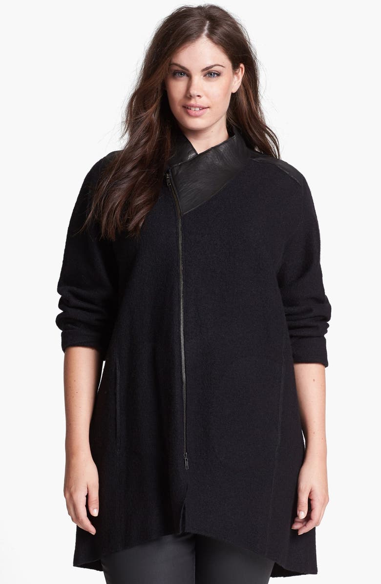 Eileen Fisher Leather Trim Boiled Wool Jacket (Plus Size) | Nordstrom