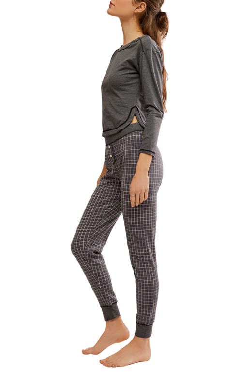 Shop Free People Chill Evening Knit Pajamas In Charcoal Combo