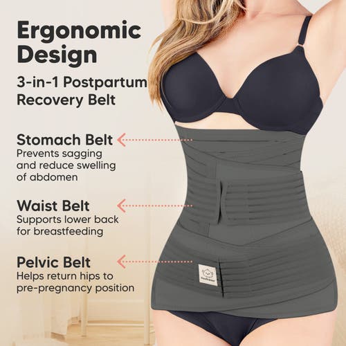 Keababies Revive 3-in-1 Postpartum Recovery Support Belt In Mystic Gray