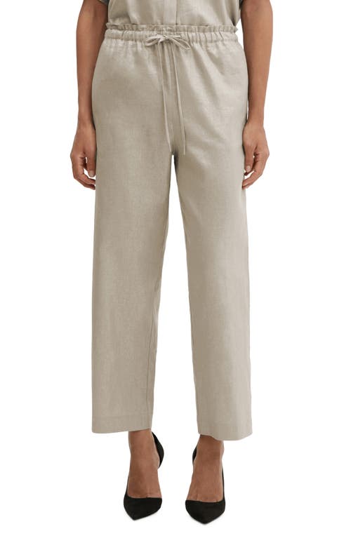 Shop Mango Drawstring Waist Linen Blend Straight Leg Pants In Medium Brown