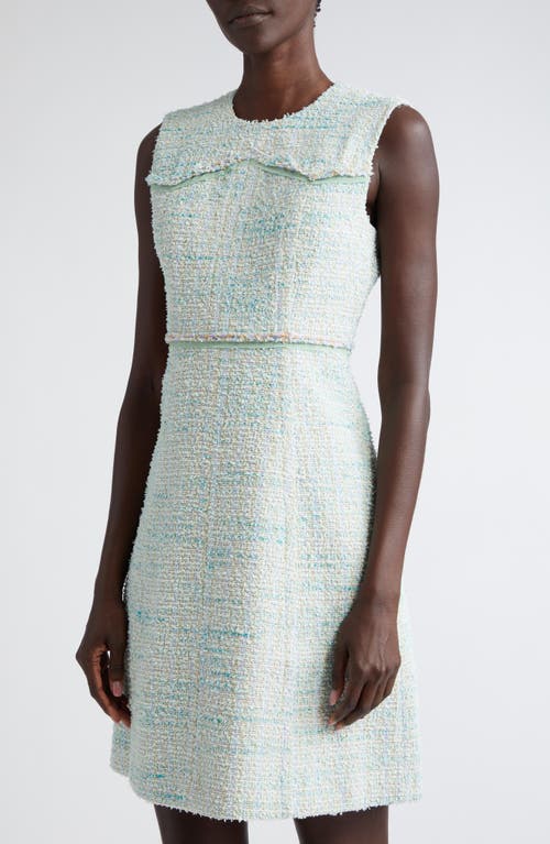 Shop St John St. John Collection Light Textured Eyelash Tweed A-line Dress In Mint/ecru Multi