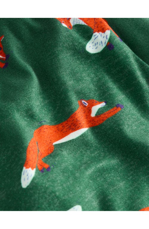 Shop Boden Mini  Kids' Print Fitted Two-piece Cotton Pajamas In Green Foxes