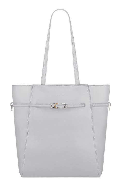 Small Voyou Leather North/South Tote in Light Grey