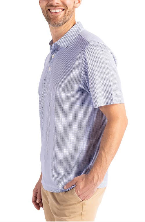 Cutter & Buck Pike Symmetry Print Recycled Blend Polo In White/tour Blue