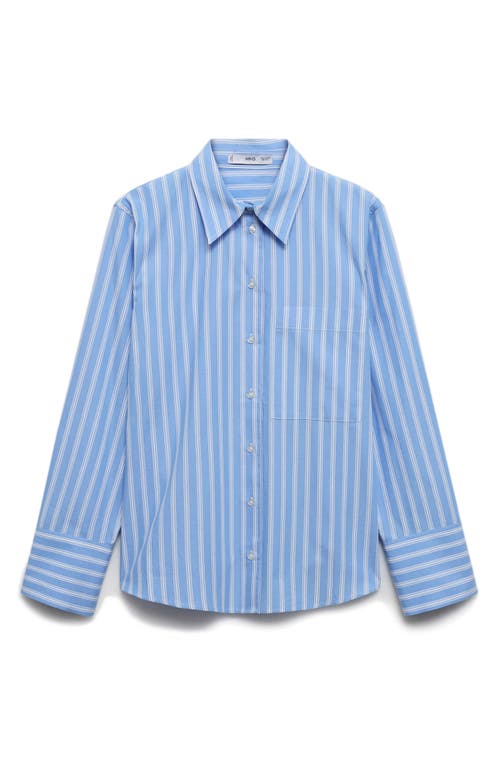 Shop Mango Stripe Cotton Button-up Shirt In Sky Blue