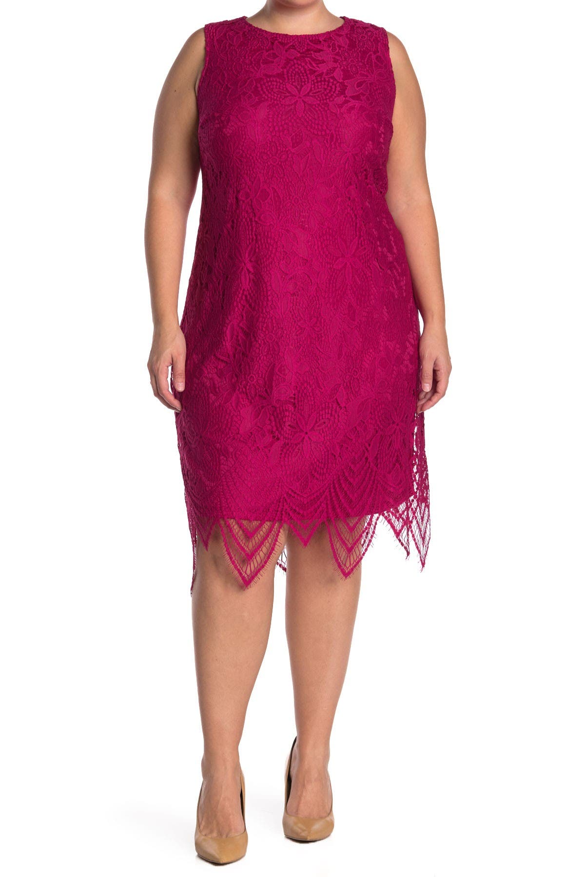 sleeveless lace sheath dress
