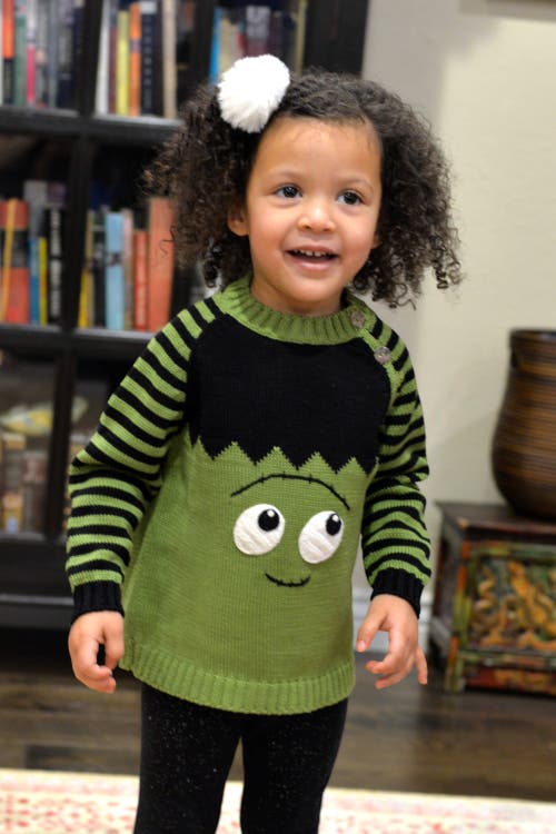 Melange Collection Little Monster Halloween Sweater In Green