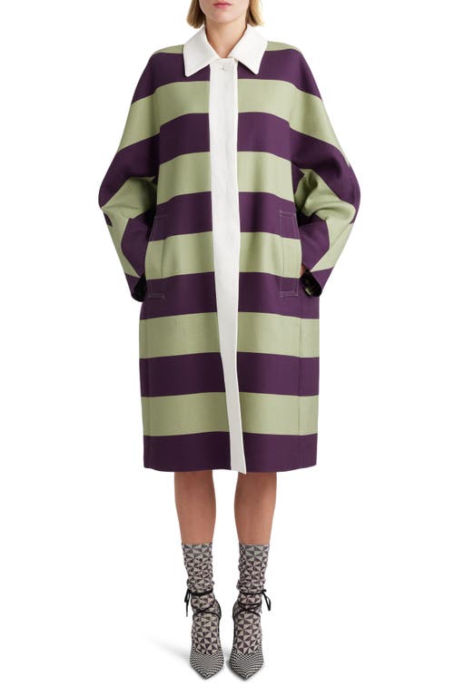 Dries Van Noten Roolsy Block Stripe Cotton Coat Aubergine at Nordstrom,